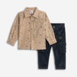 Σετ βρεφικό πουκάμισο-παντελόνι κοτλέ για αγόρι σε χρώμα ανοιχτό καφέ-ανθρακί Funky 225-822112-1
