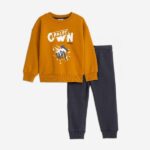 Σετ φόρμες φούτερ για αγόρι σε χρώμα ανοιχτό κανελί-ανθρακί Funky 225-317108-2