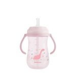 Kikka Boo Ποτήρι Με Λαβές Και Καλαμάκι Σιλικόνης 300ml Dino World Pink 31302030076