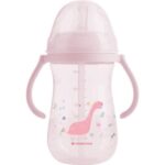 Kikka Boo Ποτήρι Με Λαβές Και Καλαμάκι Σιλικόνης 300ml Dino World Pink 31302030076