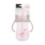 Kikka Boo Ποτήρι Με Λαβές Και Καλαμάκι Σιλικόνης 300ml Dino World Pink 31302030076