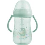 Kikka Boo Ποτήρι Με Λαβές Και Καλαμάκι Σιλικόνης 300ml Dino World Mint 31302030077