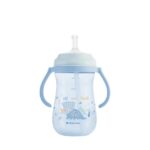 Kikka Boo Ποτήρι Με Λαβές Και Καλαμάκι Σιλικόνης 300ml Dino World Blue 31302030078
