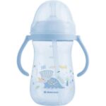 Kikka Boo Ποτήρι Με Λαβές Και Καλαμάκι Σιλικόνης 300ml Dino World Blue 31302030078