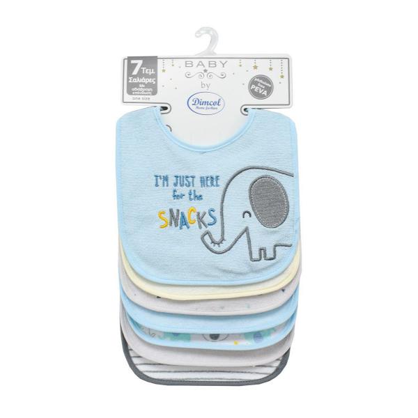 Σαλιάρες σετ 7 τμχ. με Αδιάβροχη Επένδυση Elephant Sky Blue Dimcol 31300702003