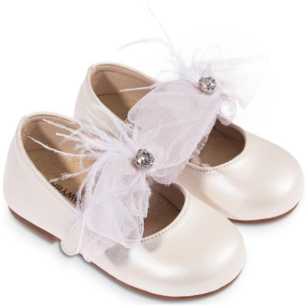 Βαπτιστικές Δερμάτινες Μπαλαρίνες BABYWALKER Εκρού-Ροζ BS3562
