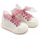 Βαπτιστικά Υφασμάτινα Sneakers BABYWALKER Λευκό-Ροζ Αντικέ EXC5871
