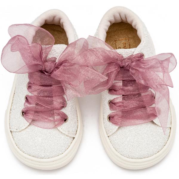 Βαπτιστικά Υφασμάτινα Sneakers BABYWALKER Λευκό-Ροζ Αντικέ EXC5871