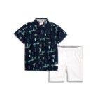 Σετ καλοκαιρινό πουκάμισο-βερμούδα για αγόρι σε χρώμα μπλε-λευκό FUNKY 125-393113-1