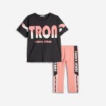 Σετ μακό μπλούζα-κολάν κάπρι για κορίτσι σε χρώμα ανθρακί-ροζ FUNKY 125-519112-1