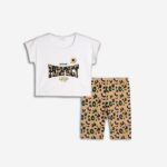 Σετ μακό μπλούζα-κολάν ποδηλατικό για κορίτσι σε χρώμα λευκό-μπεζ FUNKY 125-527103-1