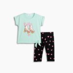 Σετ μακό μπλούζα-κολάν κάπρι για κορίτσι σε χρώμα βεραμάν-μαύρο FUNKY 125-719104-1