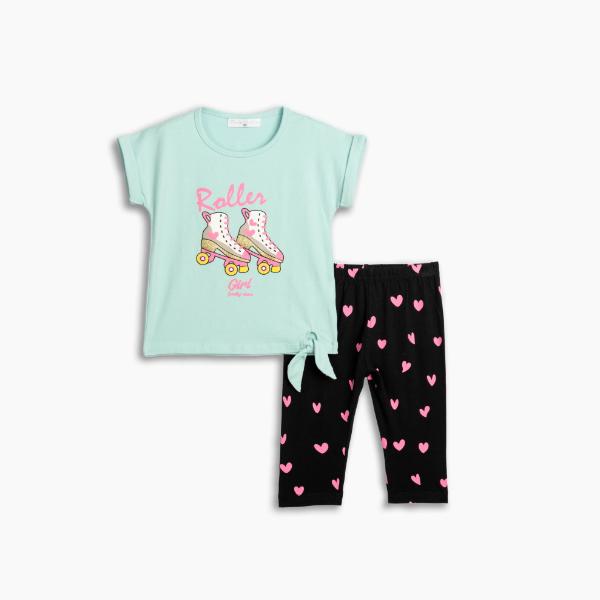 Σετ μακό μπλούζα-κολάν κάπρι για κορίτσι σε χρώμα βεραμάν-μαύρο FUNKY 125-719104-1