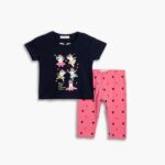 Σετ μακό μπλούζα κάπρι για κορίτσι σε χρώμα μπλε-ροζ FUNKY 125-739103-1