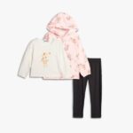 Παιδικό σετ 3τμχ μπουφάν αντιανεμικό-μπλούζα-κολάν κορίτσι ροζ-εκρού-γκρι Funky 125-795107-1