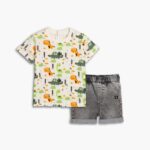 Βρεφικό σετ καλοκαιρινό για αγόρι χρώμα εκρού-μαύρο τζιν FUNKY 125-802102-2