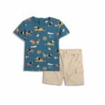 Βρεφικό σετ καλοκαιρινό για αγόρι χρώμα μπλε ραφ-μπεζ FUNKY 125-804112-1