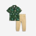 Βρεφικό σετ καλοκαιρινό πουκάμισο-παντελόνι για αγόρι χρώμα πράσινο-μπεζ FUNKY 125-822106-1