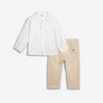 Βρεφικό σετ καλοκαιρινό πουκάμισο-παντελόνι για αγόρι χρώμα λευκό-μπεζ FUNKY 125-822107-1