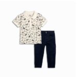 Βρεφικό σετ καλοκαιρινό παντελόνι για αγόρι χρώμα λευκό-μπλε FUNKY 125-822112-1