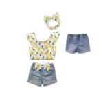Βρεφικό σετ τζιν σορτς για κορίτσι λευκό-μπλε FUNKY 125-926100-1
