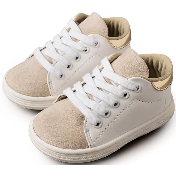 Παπούτσια Βαπτιστικά Δερμάτινα Sneakers BABYWALKER Λευκό-Μπεζ BS3037