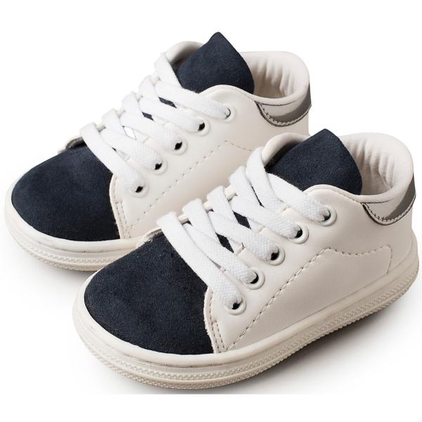 Παπούτσια Βαπτιστικά Δερμάτινα Sneakers BABYWALKER Λευκό-Μπλε BS3037