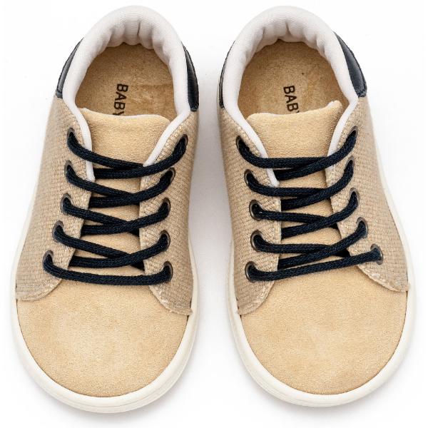 Παπούτσια Βαπτιστικά Δερμάτινα Sneakers BABYWALKER Μπεζ-Μπλε BS3073