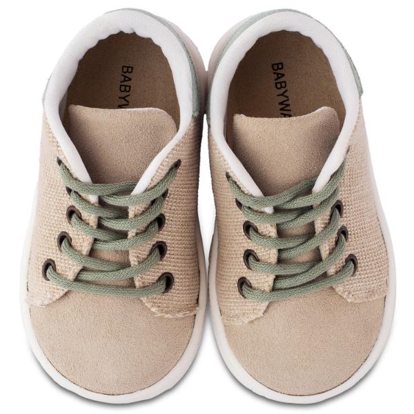 Παπούτσια Βαπτιστικά Δερμάτινα Sneakers BABYWALKER Μπεζ-Μέντα BS3073
