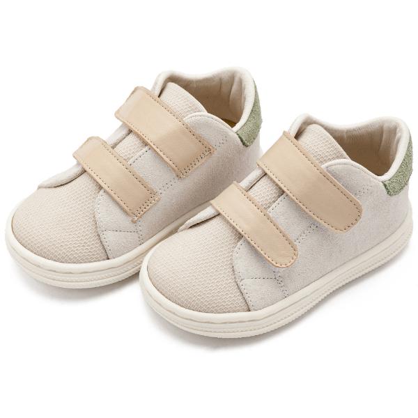 Παπούτσια Βαπτιστικά Δερμάτινα Sneakers BABYWALKER Λευκό-Μπεζ-Μέντα BS3085