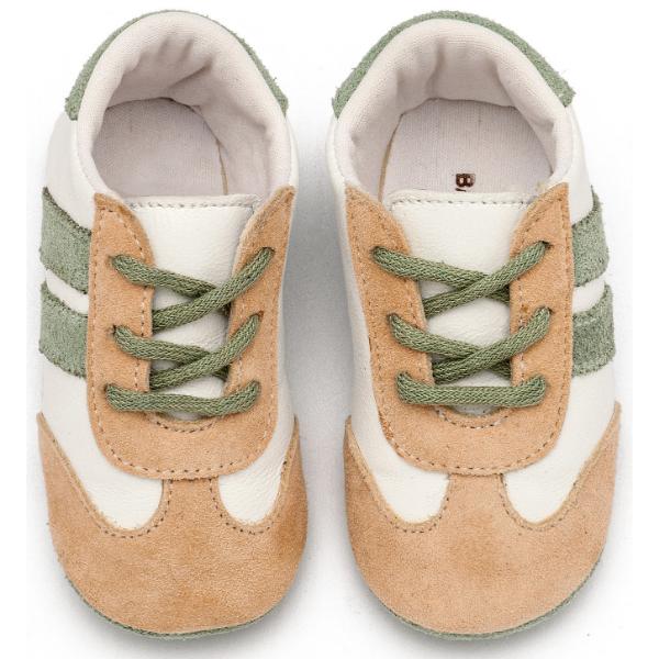 Παπούτσια Βαπτιστικά Δερμάτινα Sneakers Αγκαλιάς BABYWALKER Λευκό-Μπεζ-Μέντα MI1129