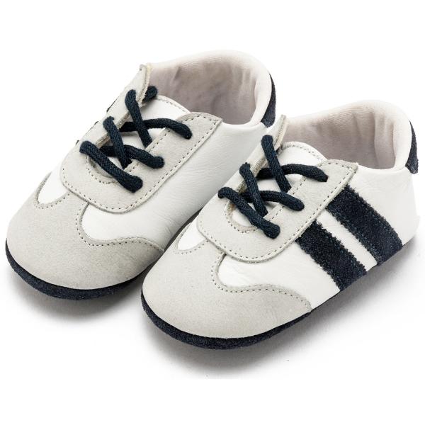 MI1129 BLUE GREY BABYWALKER Παπούτσια Βαπτιστικά Δερμάτινα Sneakers Αγκαλιάς BABYWALKER Λευκό-Γκρι-Μπλε MI1129