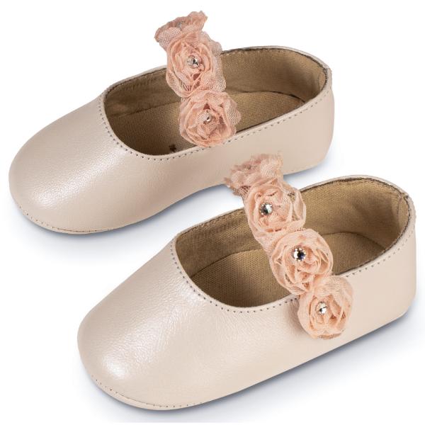 MI1638 IVORY PINK BABYWALKER Βαπτιστικές Δερμάτινες Μπαλαρίνες Αγκαλιάς BABYWALKER Εκρού-Ροζ MI1638
