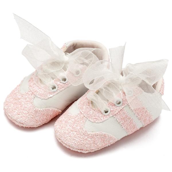 Βαπτιστικά Δερμάτινα Sneakers Αγκαλιάς BABYWALKER Λευκό-Ροζ MI1653