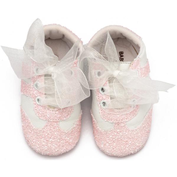 Βαπτιστικά Δερμάτινα Sneakers Αγκαλιάς BABYWALKER Λευκό-Ροζ MI1653