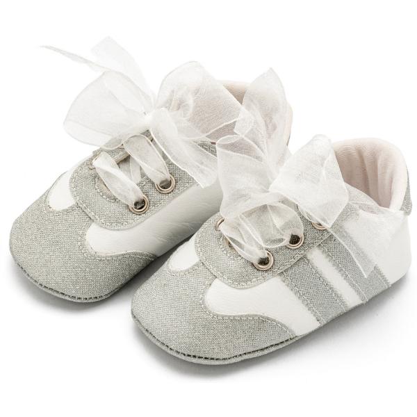 Βαπτιστικά Δερμάτινα Sneakers Αγκαλιάς BABYWALKER Λευκό-Ασημί MI1653