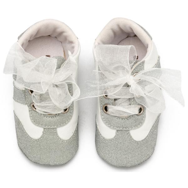 Βαπτιστικά Δερμάτινα Sneakers Αγκαλιάς BABYWALKER Λευκό-Ασημί MI1653