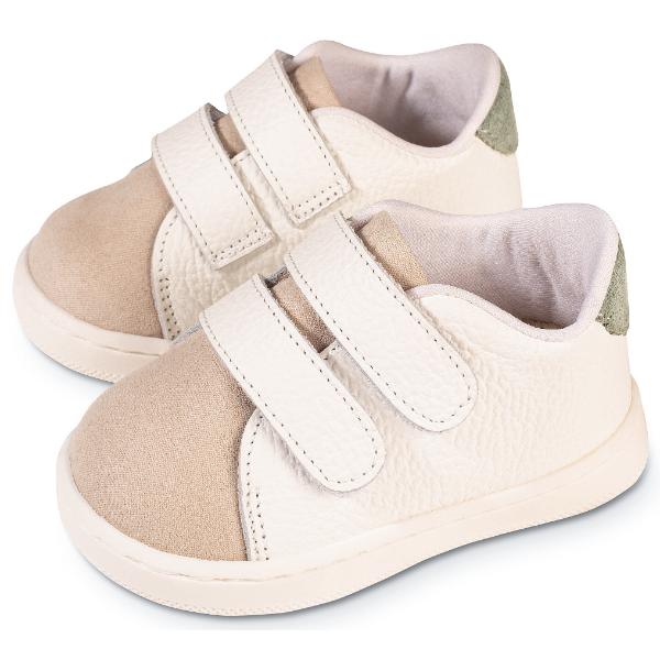 PRI2113 WHITE BEIGE MINT BABYWALKER Παπούτσια Βαπτιστικά Δερμάτινα Sneakers BABYWALKER Λευκό-Μπεζ-Μέντα PRI2113