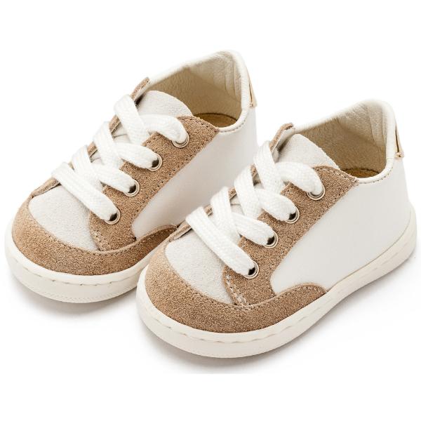 PRI2120 WHITE BEIGE BABYWALKER Παπούτσια Βαπτιστικά Δερμάτινα Sneakers BABYWALKER Λευκό-Μπεζ PRI2120