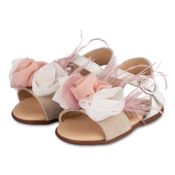 PRI2616 IVORY PINK BABYWALKER Βαπτιστικά Δερμάτινα Πέδιλα BABYWALKER Εκρού-Ροζ PRI2616