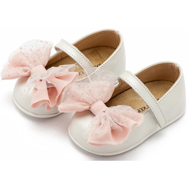 PRI2638 IVORY PINK BABYWALKER Βαπτιστικές Δερμάτινες Μπαλαρίνες BABYWALKER Εκρού-Ροζ PRI2638