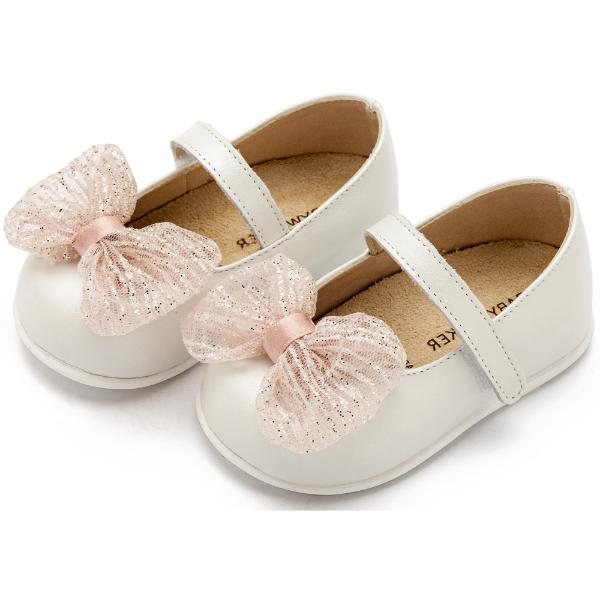 PRI2639 IVORY PINK BABYWALKER Βαπτιστικές Δερμάτινες Μπαλαρίνες BABYWALKER Εκρού-Ροζ PRI2639