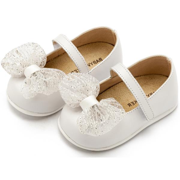 PRI2639 WHITE BABYWALKER Βαπτιστικές Δερμάτινες Μπαλαρίνες BABYWALKER Λευκό PRI2639