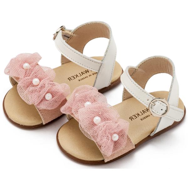 PRI2645 PINK BABYWALKER Βαπτιστικά Δερμάτινα Πέδιλα BABYWALKER Εκρού-Ροζ PRI2645