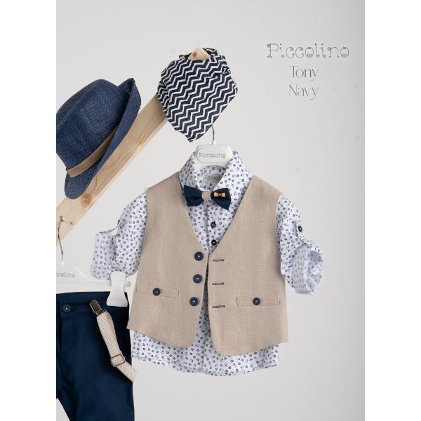 AG20S26-TONY-NAVY-PICCOLINO-2025-B Piccolino βαπτιστικό κοστούμι με γιλέκο για αγόρι AG20S26 Tony Navy