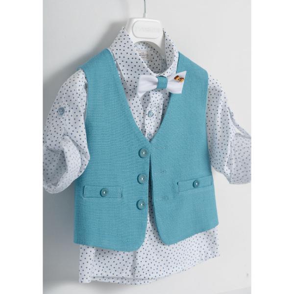 AG20S26-TONY-TURQUISE-1 Piccolino βαπτιστικό κοστούμι με γιλέκο για αγόρι AG20S26 Tony Turquise