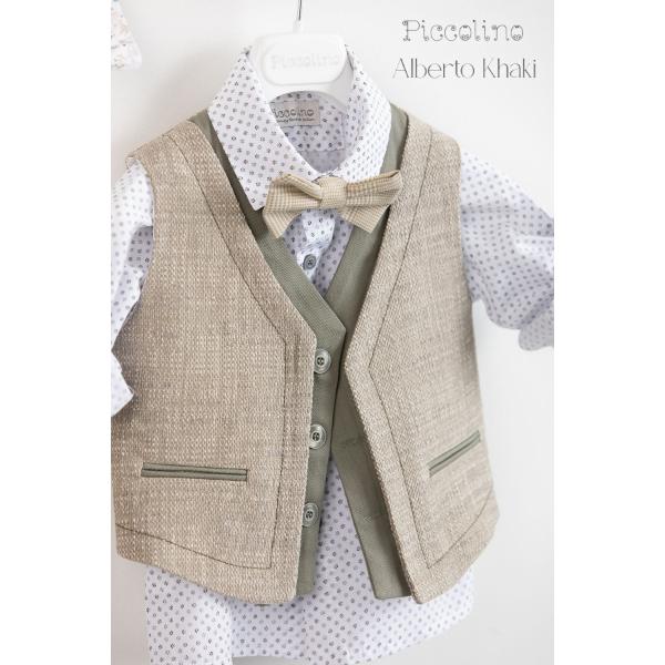 Piccolino βαπτιστικό κοστούμι με γιλέκο για αγόρι AG21S33 Alberto Khaki