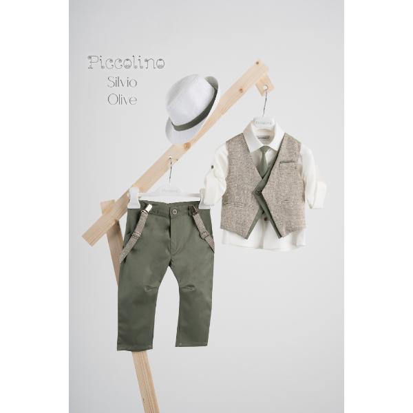 Piccolino βαπτιστικό κοστούμι με γιλέκο για αγόρι AG22S28 Silvio-22 Olive