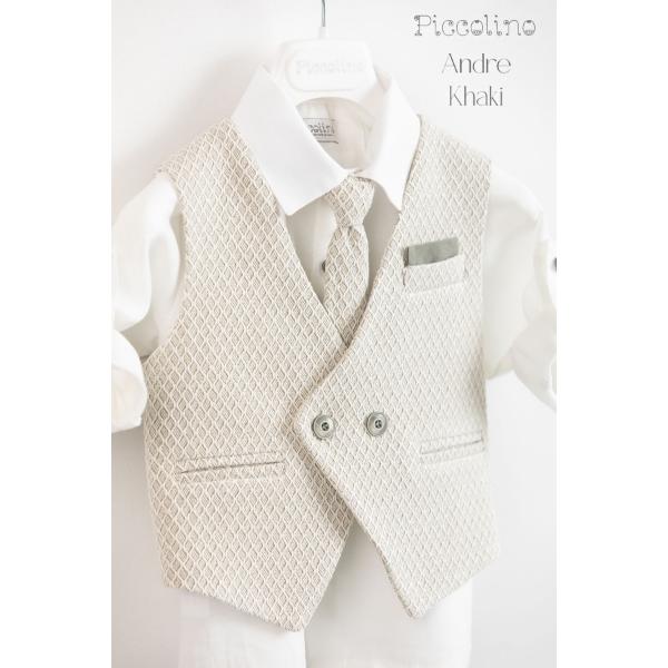 Piccolino βαπτιστικό κοστούμι με γιλέκο για αγόρι AG23S52 Andre Khaki