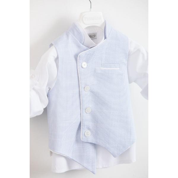 Piccolino βαπτιστικό κοστούμι με γιλέκο για αγόρι AG23S61 Checco White